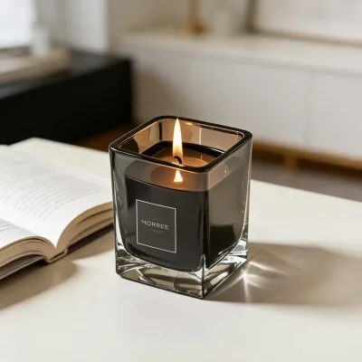 Candle Vessels Unique square Clear White Black Glass Jars Empty 3oz 8oz 10oz square Candle Jar with Wood Lid and Private Label