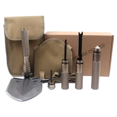 Multifunctional Foldable Self-Defense Mini Shovel Outdoor Camp Survival with Multi Tool Window Breaker Knife Compass North