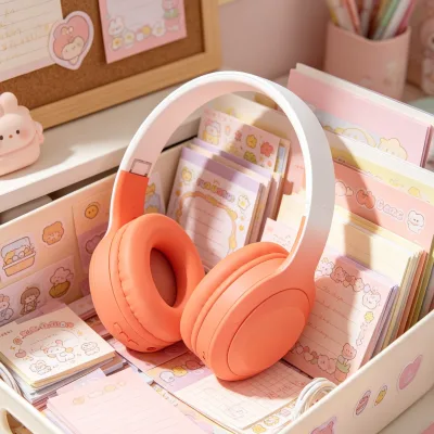 Gradient Peach Orange Color Wireless Stereo Headphones Over-Ear Wireless Blue Tooth Headset Fashion Design Custom Logo