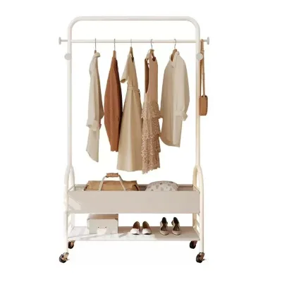 Modern Metal Floor-standing Coat Rack Mobile Multi-Functional Hanger Furniture Double-layer Leather Hanger