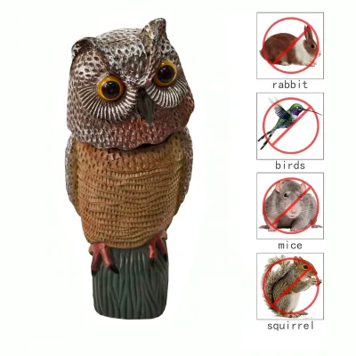 360 Rotating Head Owl Decoys Indoor/Outdoor Plastic Garden Owls for Scaring Birds and Squirrels Away Hunting Accessories