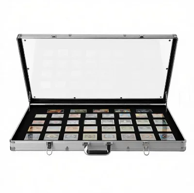 Heavy Duty Clear Top Aluminium Card Case Wear Resistant Flocked Lining Hard Storage Box for Trading Cards Show and Protection