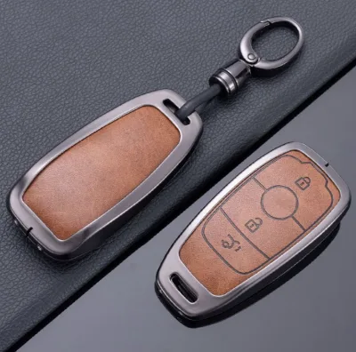 Luxury Fashion Metal Zinc Alloy Iron Leather Car Key protection Carkey case Cover for Mercedes benz
