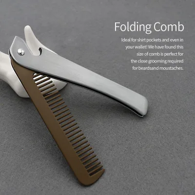 Custom Logo Multifunction Round Comb Teeth Folding Pocket Comb Stainless Steel Hair Salon for Men's Beard Oil Head Portable Comb