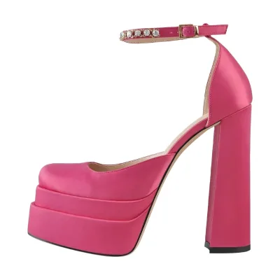 Satin Material Sandals with Block Heeled Other Shoes Heel with Crystal Buckle Strap Customized Design Are Very Welcome