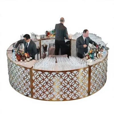 Metal Gold Stainless Steel Frame Mirror Glass Top Luxury Reception Desk Led Bar Counter for Dining Living Room Commercial Use