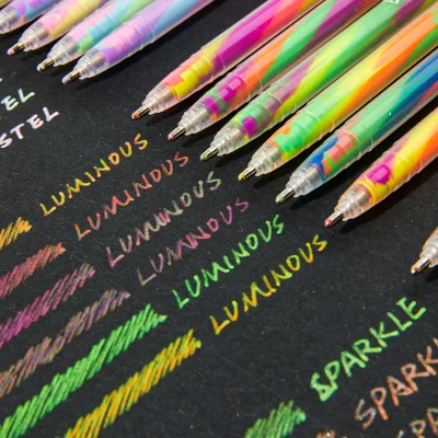 Wholesale 6 Color Gradient 1.2 mm Glitter Pastel Gel Ink High Aesthetic DIY Rainbow Spiral Flash Pen for Students Art Drawing