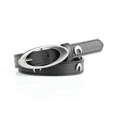 ZPS267 Womens Punk-Style Alloy PU Leather New Crescent Rivet Antique Silver Waist Trendy Unique Ladies Star Decor Jeans