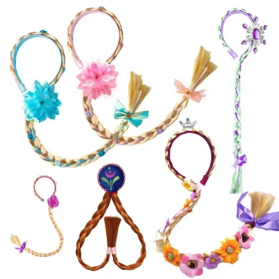 Wholesale Halloween Princess Dress up Wigs Princess Long Braided Wig Headbands for Girls Cosplay Hairpiece Costume Accessories