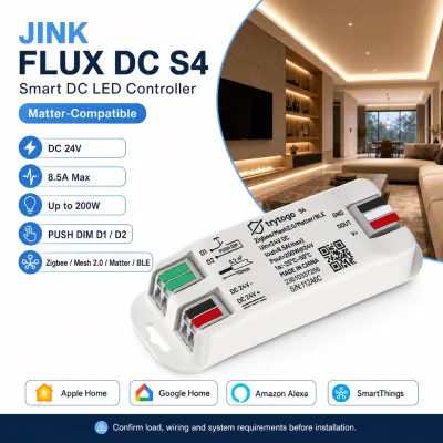 JINK Flux S4 DC24V 200W Smart LED Controller Matter Zigbee Mesh 2.0 BLE 8.5A Push Dim Lighting Driver