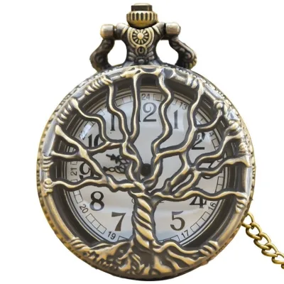 Tree of Life Pocket Watch for Men Women  Vintage Bronze Quartz Hollow Carved Necklace Watch with Chain