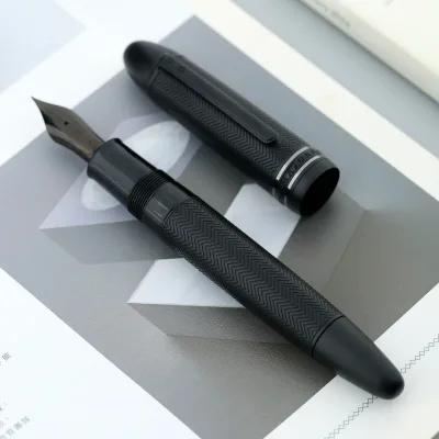 MAJOHN P141 Brass Carving Pattern Luxury Business Pen 8 # 40mm Size F Nib Design Ink Viewing Window