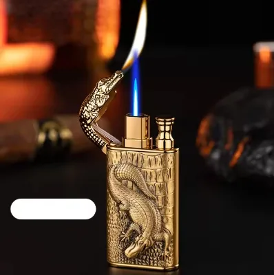 Gradient Double Fire Cigarette Lighter 3D Relief Lighter Cigar Dragon crocodile Torch Lighter