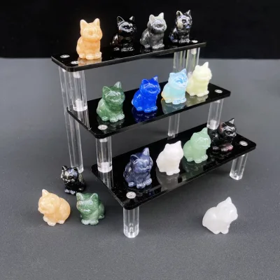 Wholesale Natural Crystal Cat Figurine Carved Gemstone Crystal Cat Statue for Gift