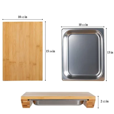 Wooden Chopping Board Easy Use Bamboo Cutting Board Set with Plate Drawer