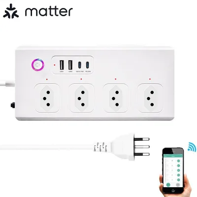Smart Matter Brazil Switchboard Power Strip Outlet Power Extension Socket 4 Port USBC Timer Voice Control Expansion Socket