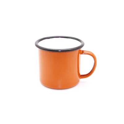 High Quality Popular Unbreakable Custom Enamel Cup Orange Custom Printed Enamel  Mug