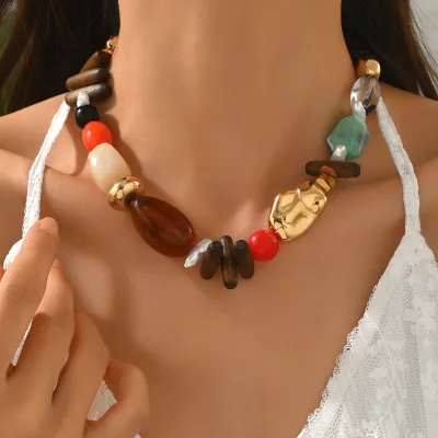 Resin Series European American Cross-border Hot-selling Handmade DIY Geometric Beaded Necklace Spot Dopamine Style Fashion New