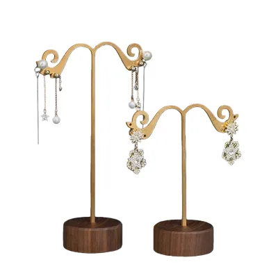 Fancy Wooden Jewelry Storage Ear Studs Display Stand Metal Vintage Style Jewelry Earrings Rack for Photography