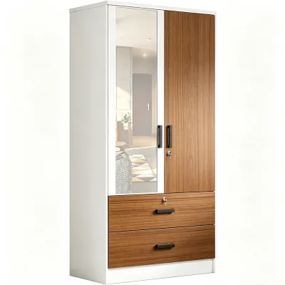 Exclusive Style Two Tone Wooden Melamine Wardrobe With Lockable Drawers for Bedroom Use