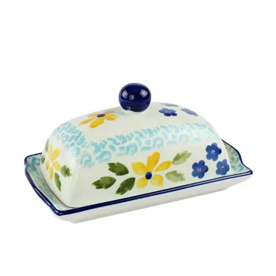 Wholesale Custom Porcelain Ceramic Butter Dishes Holder Rectangular Printed Butter Containers Dish With Cover