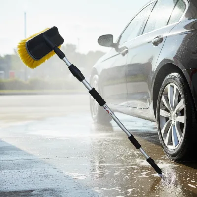 Hot Selling Customized Color Adjustable Telescoping Aluminum Pole PET Bristles Car Wash Brushes With Nylon Switch