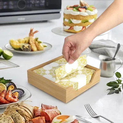 Bamboo Napkin Holder for Table Bathroom Guest Towel Tray Kitchen Flat Napkin Holders for Wedding Square Cocktail Napkin Holder