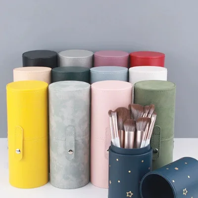 Portable Multi-Function Makeup Brush Storage Bucket Black PU Leather Practical and Stylish Brush Holder