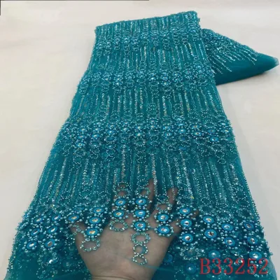 High Quality Luxury Fabric With Beads and Pearl Oem Good Price Latest African Guipure Lace Fabric