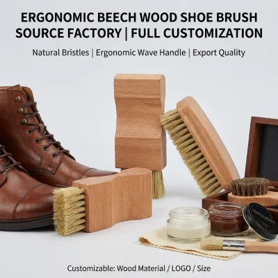 Factory Supply 5 Rows Free logo Soft Medium Stiff Wooden Portable Customizable Size Sneak Shoe Brush Care Pack Kit for Cleaning