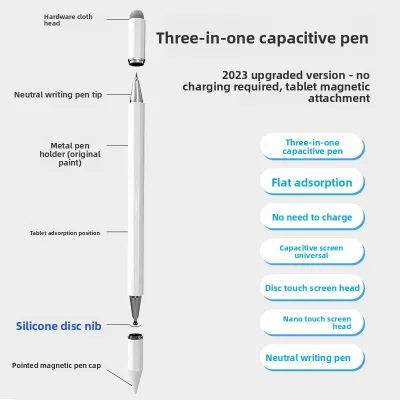 All-metal Nano Cloth 3-in-1 Magnetic Stylus Touchscreen Compatible for Smartphones Tablets IPads for Devices Adsorbable Pen