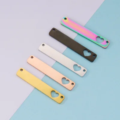 Dina New Stainless Steel Hollow Heart Bar Pendant Exquisite Versatile Smooth Double Hole Rectangle DIY Bracelet Necklace Charms