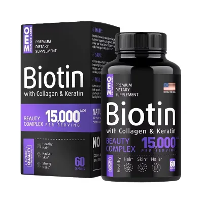 Hot Sale Private Label Biotin Keratin Collagen Pills Organic Biotin Capsules Beauty Products Normal Temperature Bottle Packing