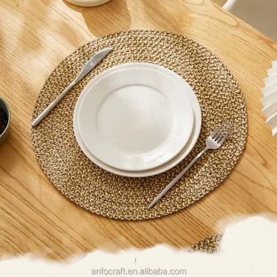 Round Woven Paper Placemats Set  Braided Indoor Outdoor Place Mats for Dining Tables Natural Farmhouse Rustic Heat Resistant