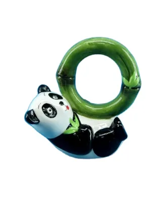 Handpainted ceramic napkin ring with panda handle