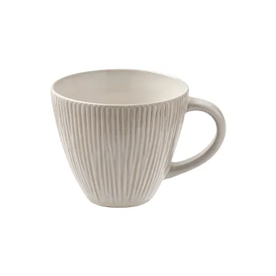 Nordic Matte Beige Embossed Vertical Line Customizable Ceramic Mug Porcelain Coffee Breakfast Cup Home Daily Drinkware