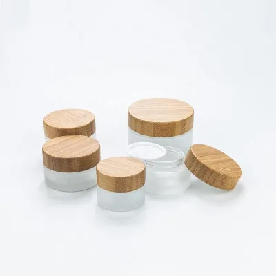 Frosted Glass Jar with Bamboo Lid 15g 30g 50g for Cosmetic Jar Packaging
