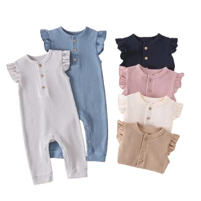 Summer Cotton Sleeveless Baby Girl Clothes 3-12 Month Newborn Plain Baby Onesie Waffle Crawling Suit Casual Jumpsuit