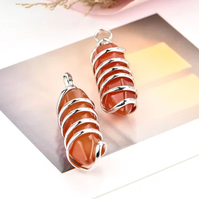 Exquisite Handmade Natural Crystal Stone Pendant Custom Hand Wire Spiral Stone Point Pendant
