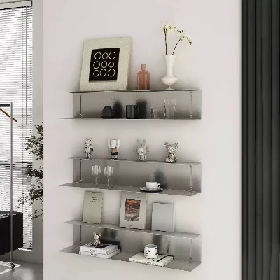 Custom Size Stainless Steel Floating Wall Storage Shelf Metal Rack Industrial Display Shelf for Kitchen Bar or Office