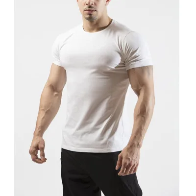 Mens Gym t Shirt Cotton Spandex Muscle Fit t Shirt Blank Workout Bodybuilding t Shirt Men