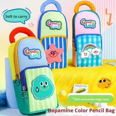 Back-to-School Season New Niche Unique Striped Stationery Bag Multi-Functional Large Capacity Pencil Case Universal Girls