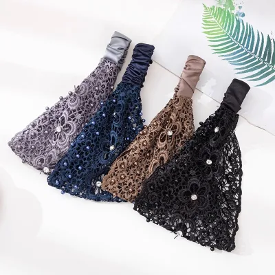 Wide Lace and Boho Style Headband For Women,Boho Pearl Headband for Women Suitable for Daily Wear and Various Holidays