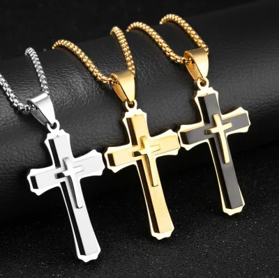 Custom Stainless Steel Men's Jewelry Accessories Gold Plated Cross Shaped Charm Necklace