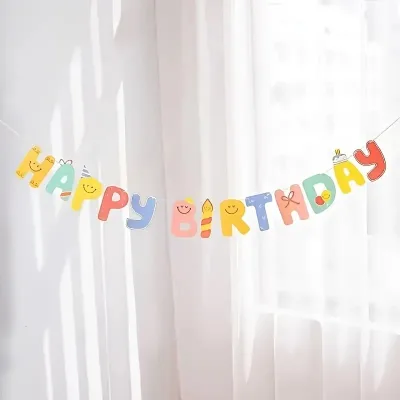A colorful birthday candle "Happy Birthday" banner is suitable for birthday decoration.