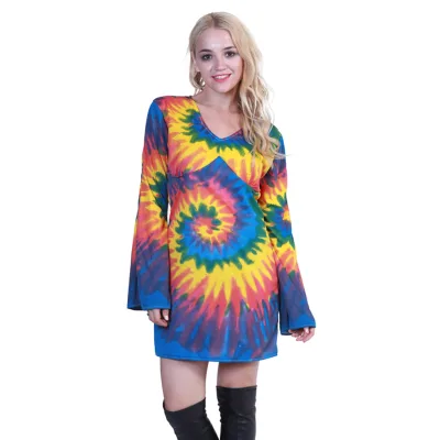 Wholesale Women 60s 70s Hippie Costume Dress Groovy Tie Dye Retro Dress for Halloween Theme Party Cosplay
