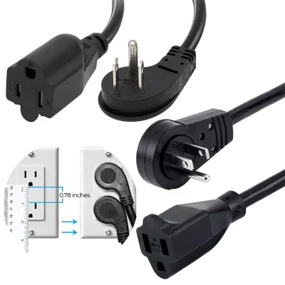 Slim Space Saving Flat Plug Heavy Duty Extension Cord SJT 14AWG Grounded Wire 16 Gauge Indoor Electrical Cable Power Cord