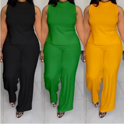 Casual Large Size Outfit: Sleeveless Top & Matching Pants Set