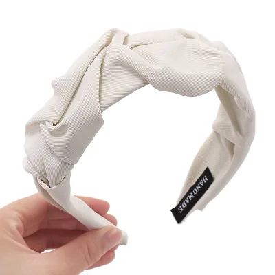 Korean Fashion Wide Edge Headband Retro Pearl Women's Headband Cross Solid Color Folding Headband