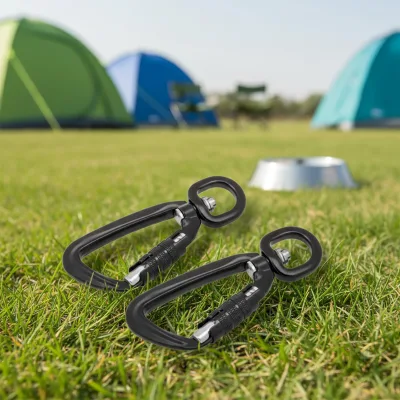 360 Degree Swivel Rotating Self-Locking Industrial Grade Aluminum Alloy Plain Finish Carabiner Hook